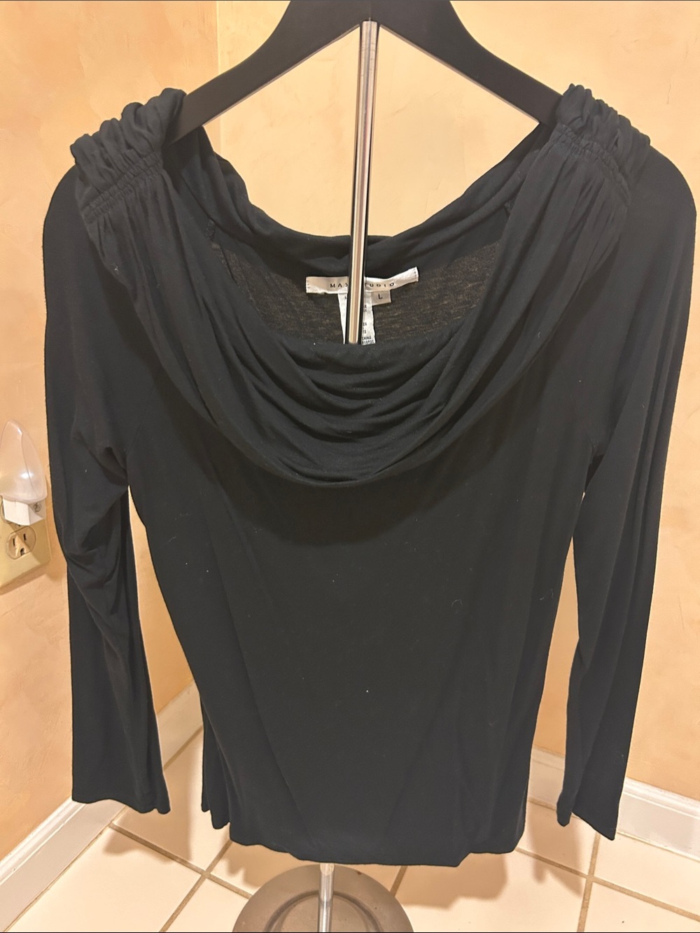 Max Studio Black Cowl-Neck Long Sleeve Tee